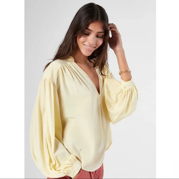 NEW JOIE YELLOW SILK LONG SLEEVE BLOUSE - Picture 3 of 7